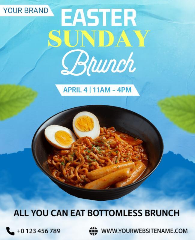 Bright Blue Easter Sunday Brunch Invitation Poster Template