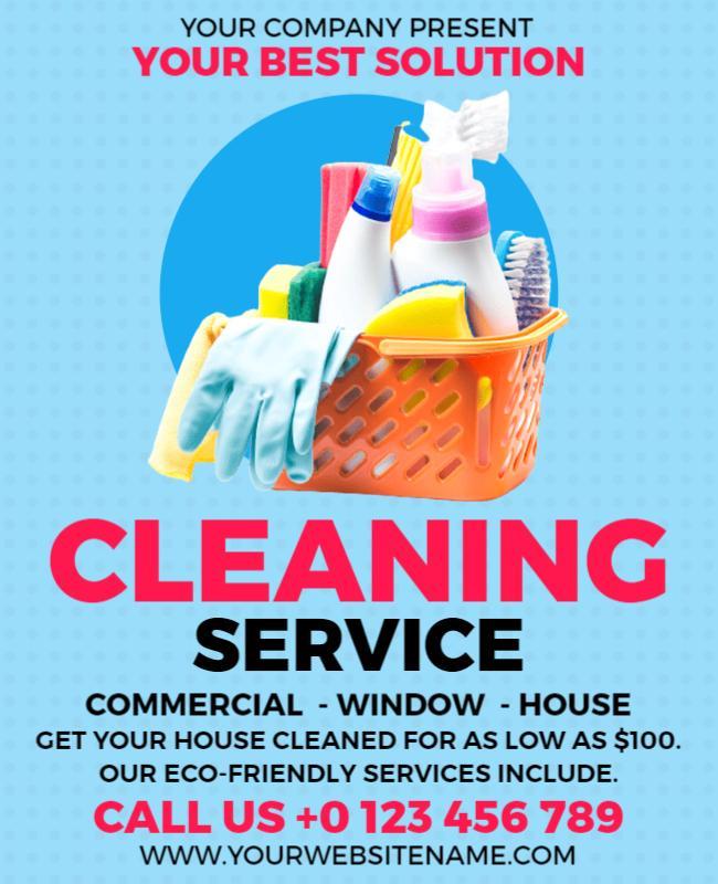 Bright Blue Eco-Friendly Cleaning Service Poster Template
