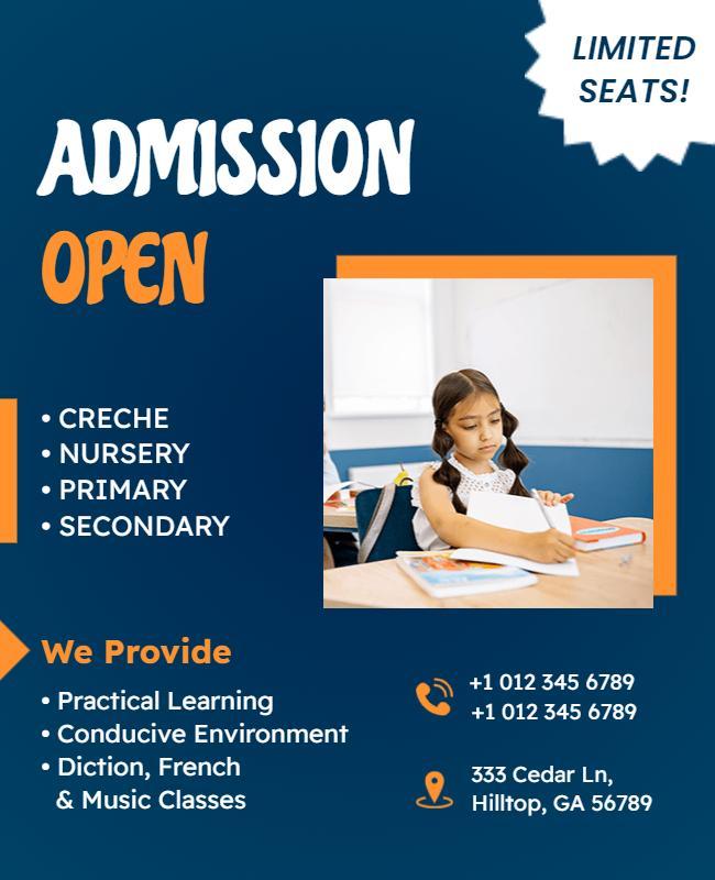 Bright Blue Educational Admission Open Announcement Poster Template