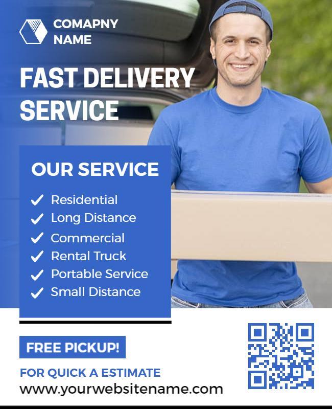Bright Blue Fast Delivery Service Promotional Poster Template