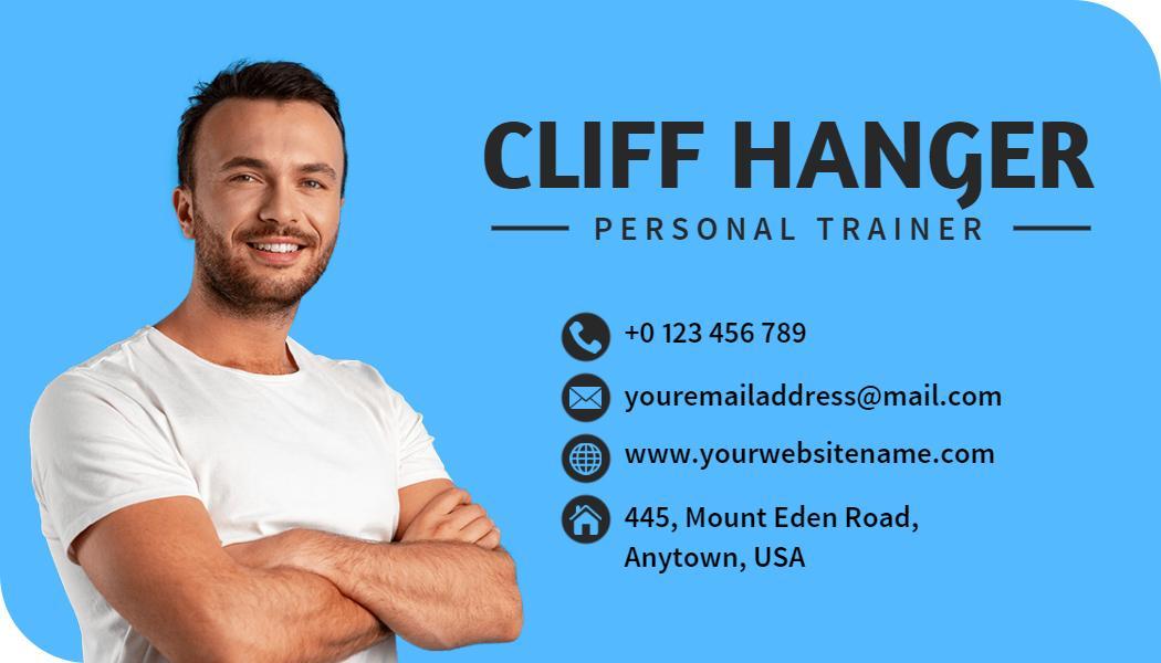 Bright Blue Fitness Focused Personal Trainer Business Card Template