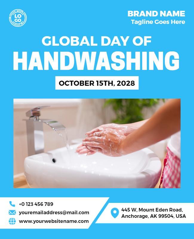 Bright Blue Global Handwashing Awareness Campaign Poster Template