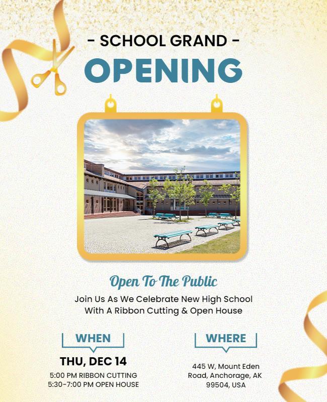 Bright Blue Grand Opening Ceremony School Poster Template