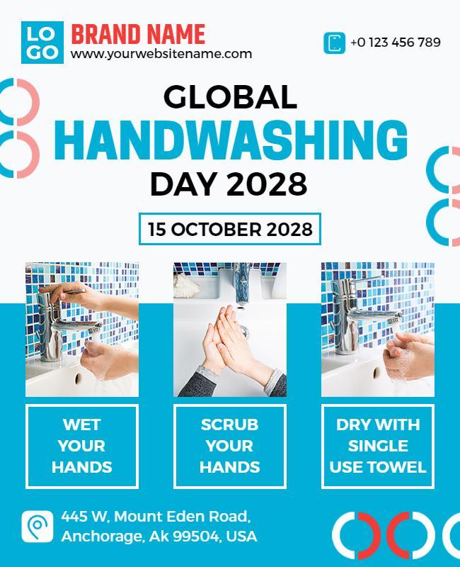 Bright Blue Health Awareness Global Handwashing Day Poster Template
