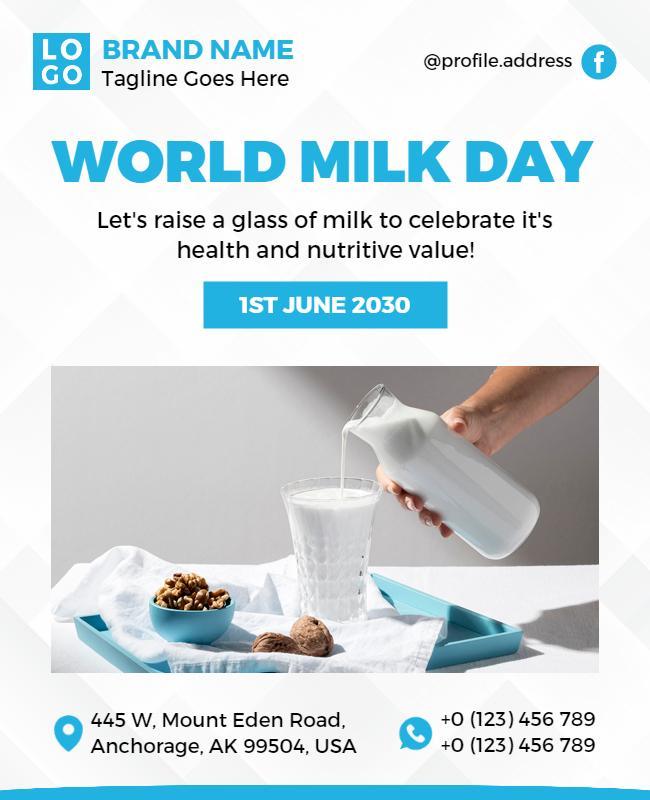 Bright Blue Health Awareness World Milk Day Poster Template