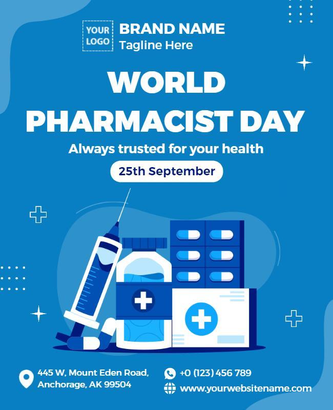 Bright Blue Health Awareness World Pharmacist Day Poster Template