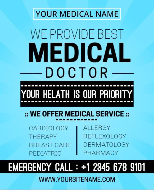 Bright Blue Healthcare Medical Services Doctor Poster Template
