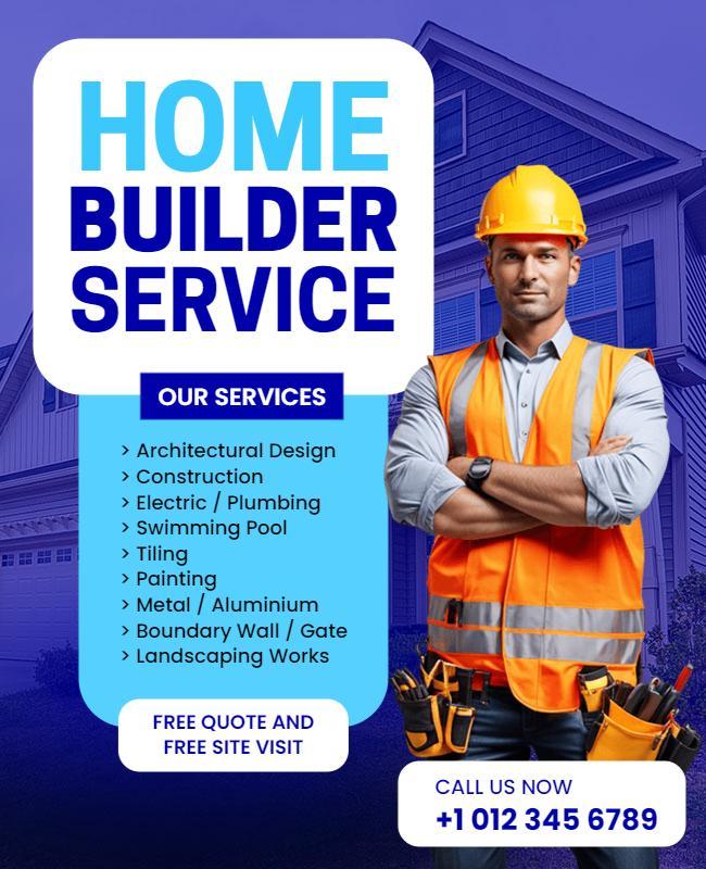 Bright Blue Home Builder Service Advertisement Poster Template