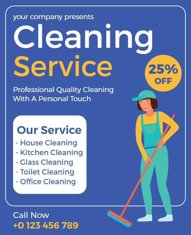 Bright Blue House Cleaning Service Promotion Flyer Template