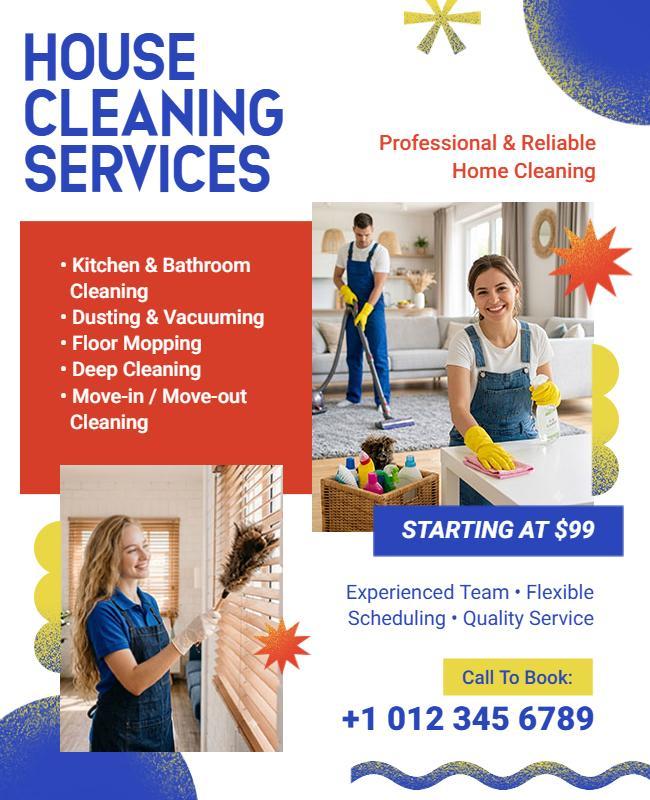 Bright Blue House Cleaning Services Advertisement Flyer Template