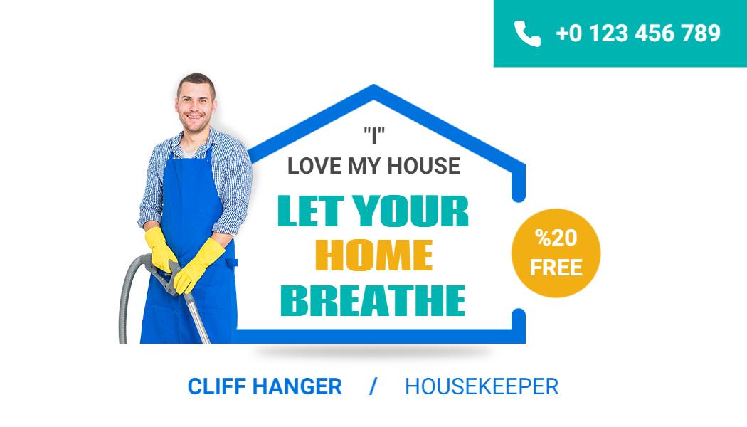 Bright Blue Housekeeper Promotional Visiting Card Template
