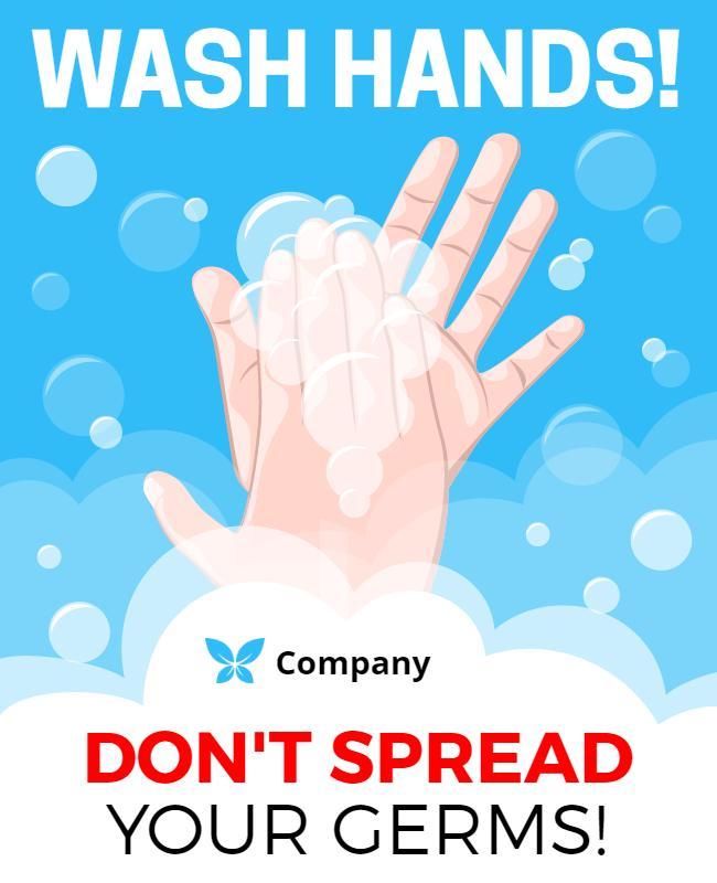 Bright Blue Hygiene Awareness Hand Washing Poster Template