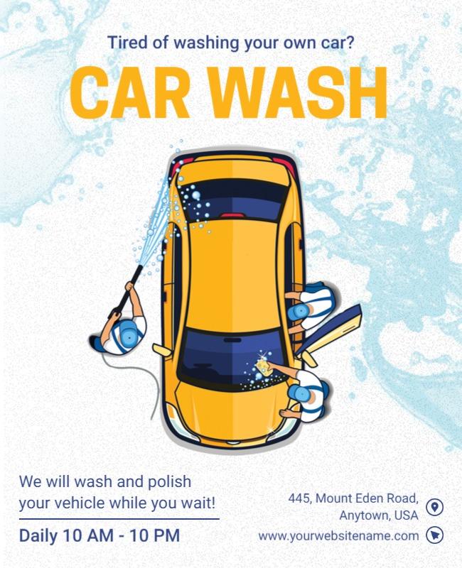 Bright Blue Illustrated Car Wash Service Poster Template