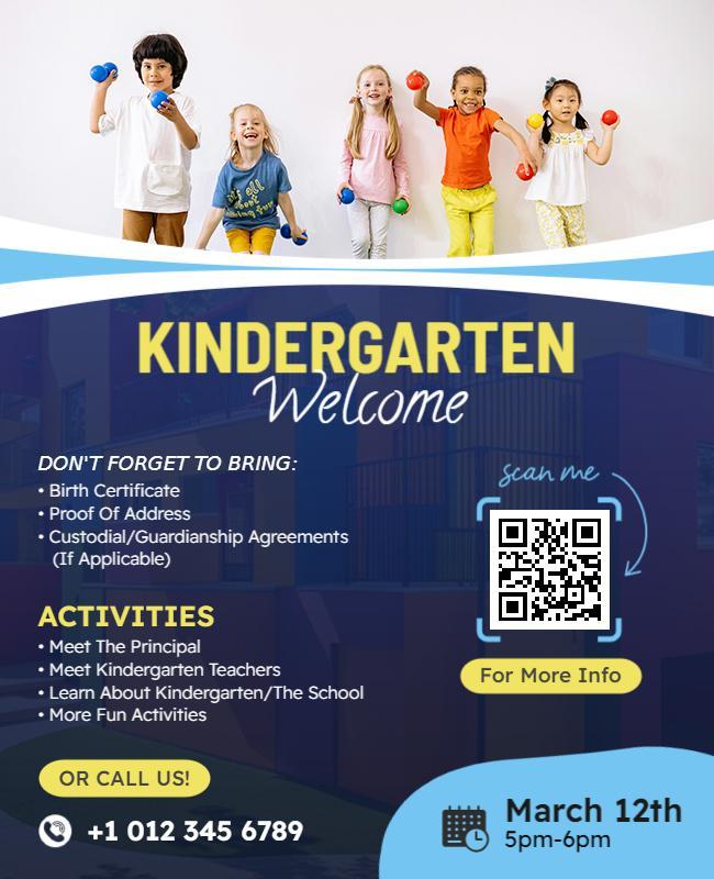 Bright Blue Kindergarten Welcome Enrollment Event Poster Template