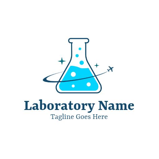 Bright Blue Laboratory Flask Illustrating Innovative Science Logo Template