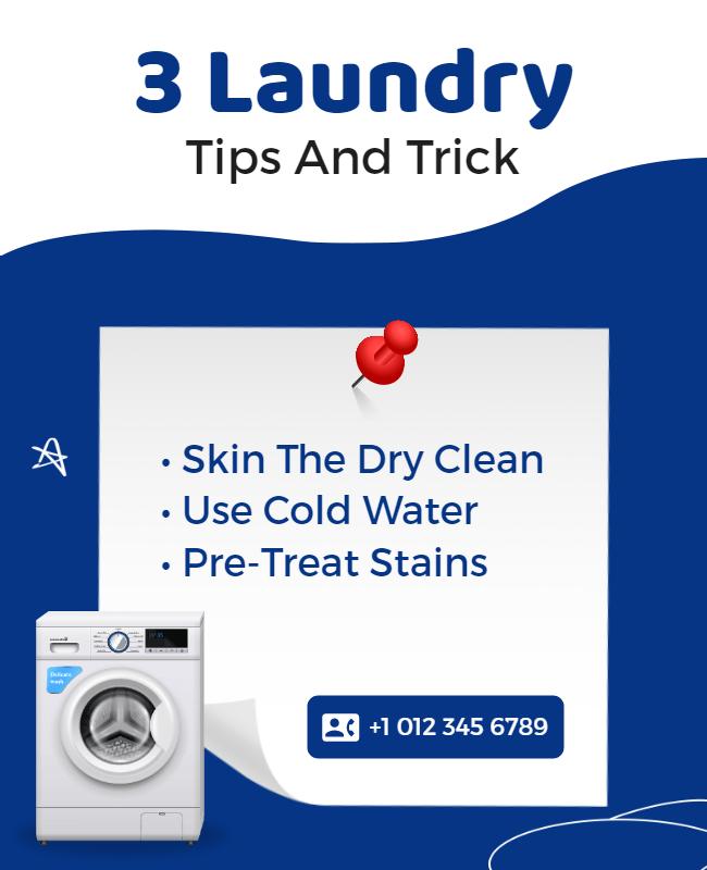 Bright Blue Laundry Tips for Effective Washing Poster Template
