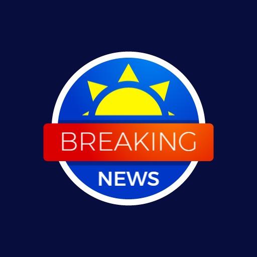 Bright Blue Logo Featuring Breaking News and Sunshine Elements Logo Template