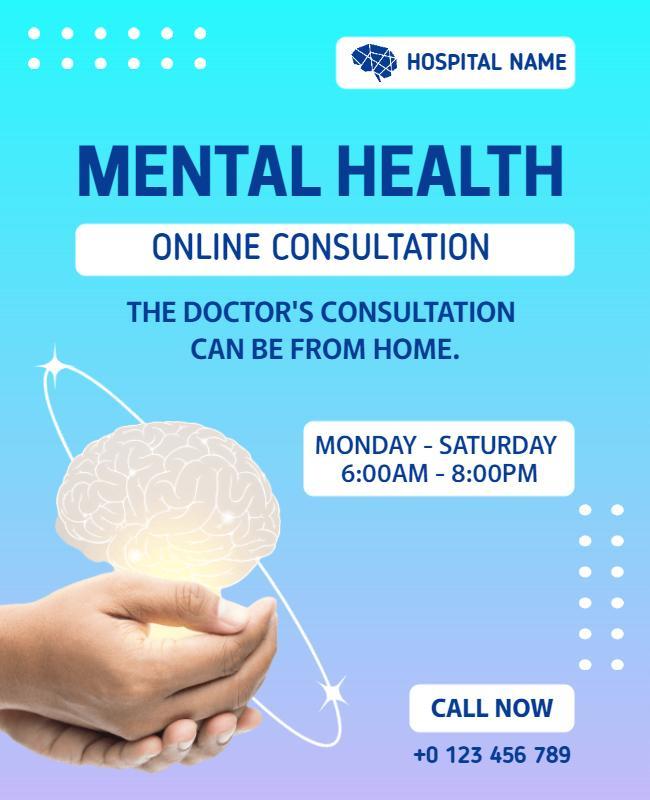 Bright Blue Mental Health Online Consultation Poster Template