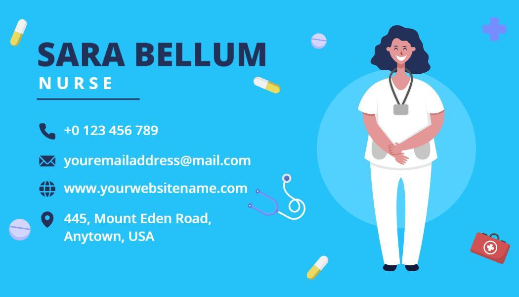 Bright Blue Nurse Home Care Business Card Template