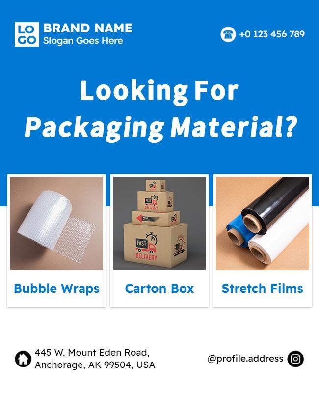 Bright Blue Packaging Material Promotion Poster Template