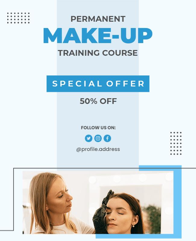 Bright Blue Permanent Makeup Training Course Poster Template