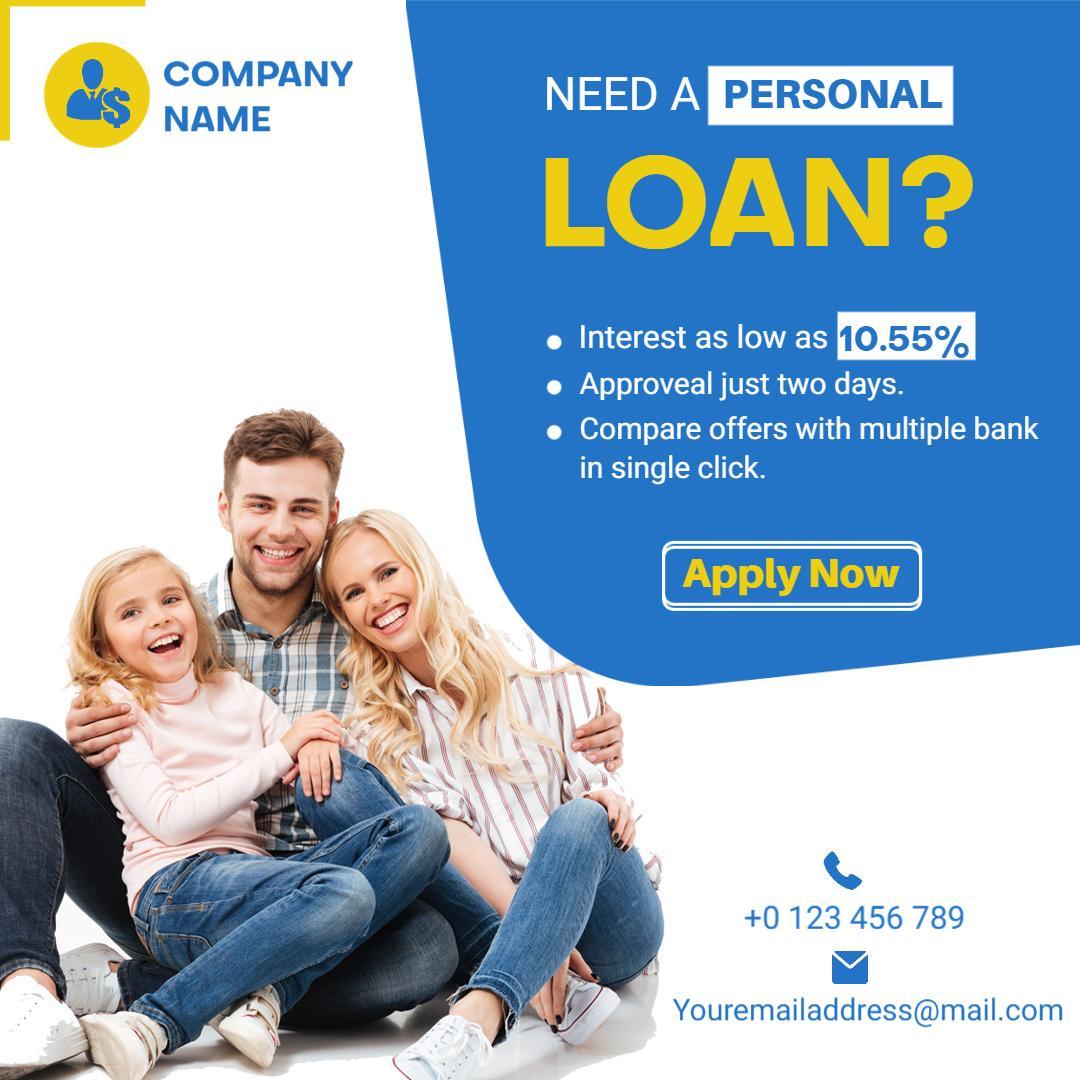 Bright Blue Personal Loan Offer with Family Smiles Ad Template