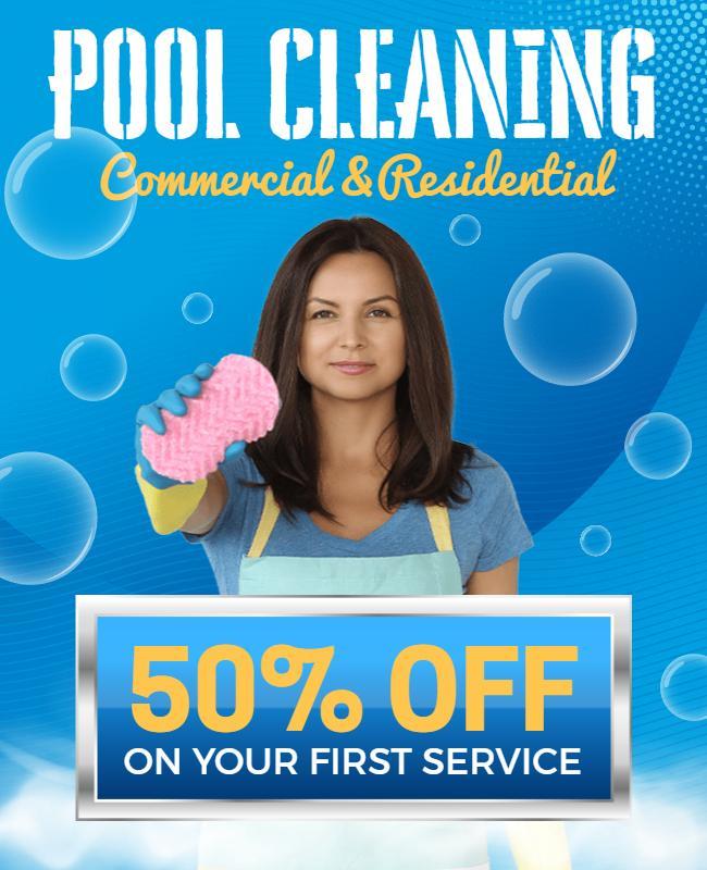 Bright Blue Pool Cleaning Promotional Service Poster Template