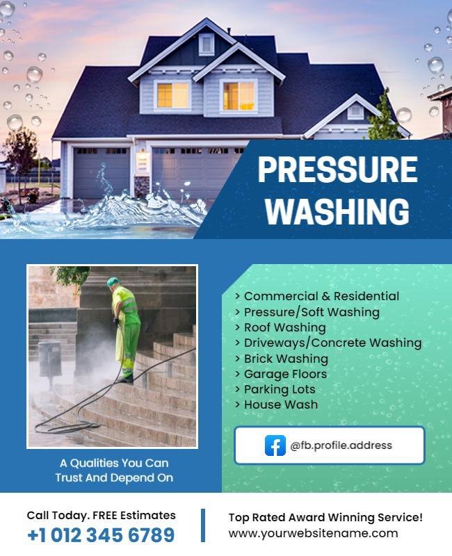 Bright Blue Pressure Washing Services for Homes Poster Template