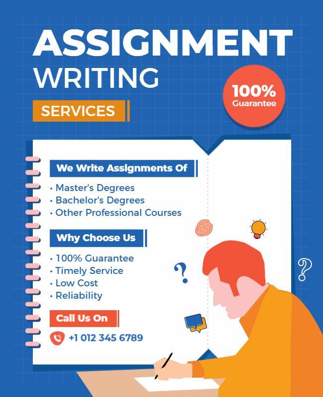 Bright Blue Professional Assignment Writing Services Poster Template