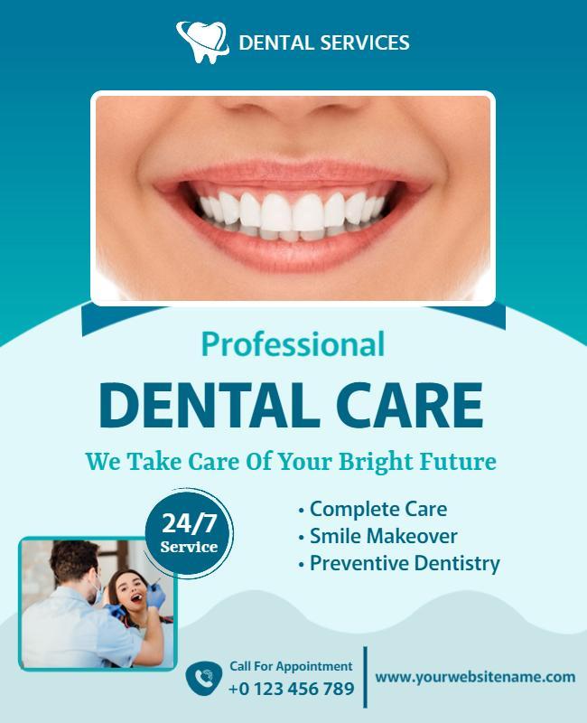 Bright Blue Professional Dental Care Services Flyer Template