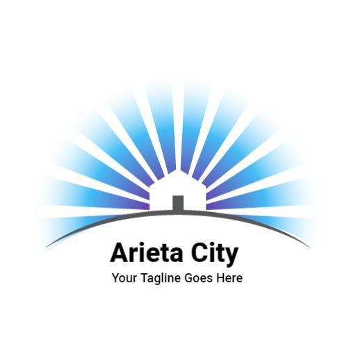Bright Blue Radiant Sunrise Over a Modern City Logo Template