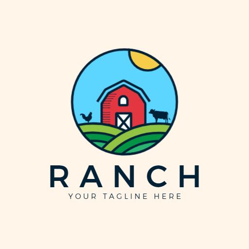 Bright Blue Sky and Red Barn Representing Farm Ranch Logo Template