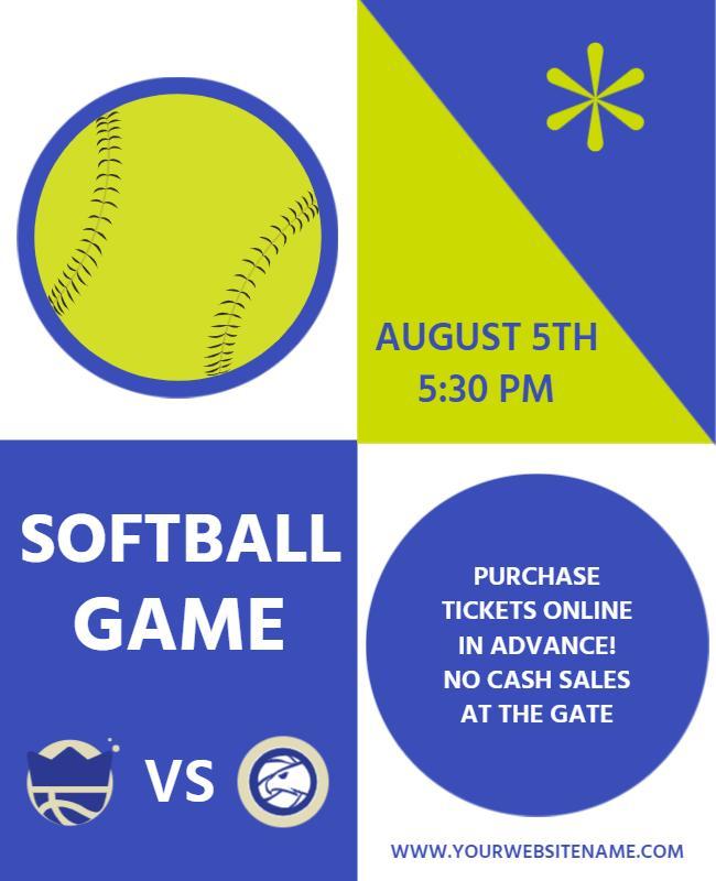 Bright Blue Softball Game Promotional Event Poster Template