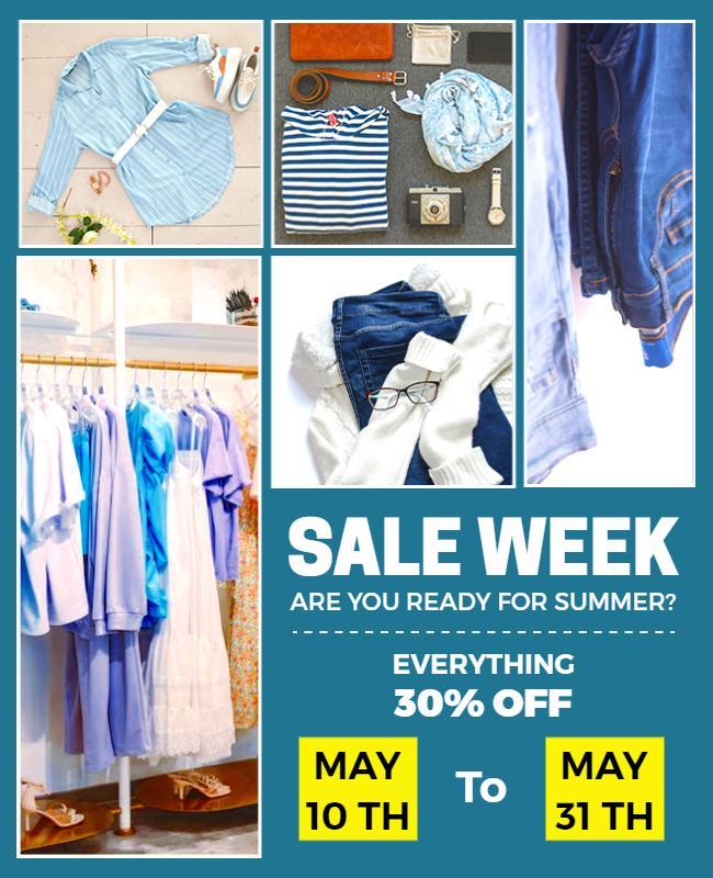 Bright Blue Summer Clothing Sale Week Poster Template