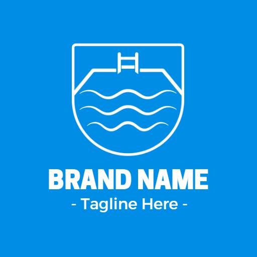 Bright Blue Swimming Pool Design Featuring Waves Logo Template