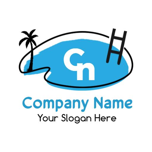 Bright Blue Swimming Pool Design with Tropical Elements Logo Template