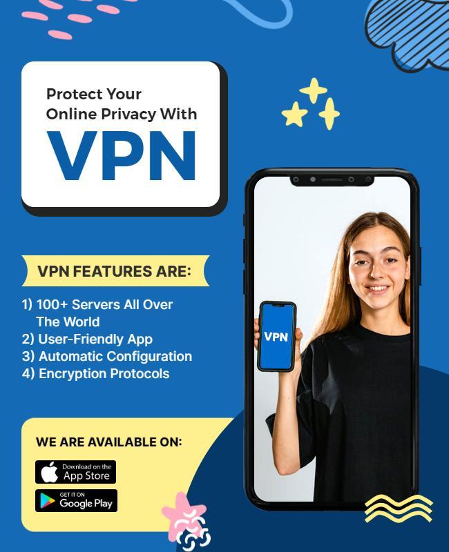 Bright Blue Tech VPN Online Privacy Protection Poster Template