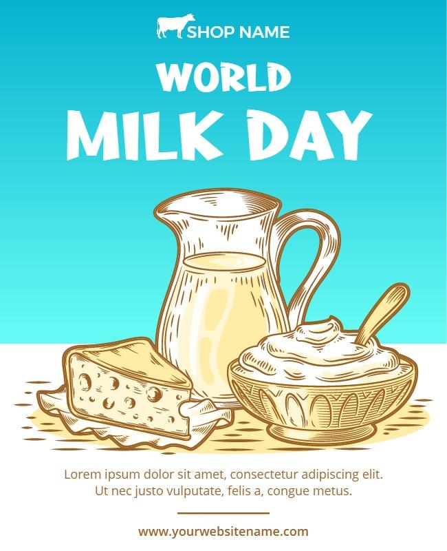 Bright Blue World Milk Day Celebration Poster Template