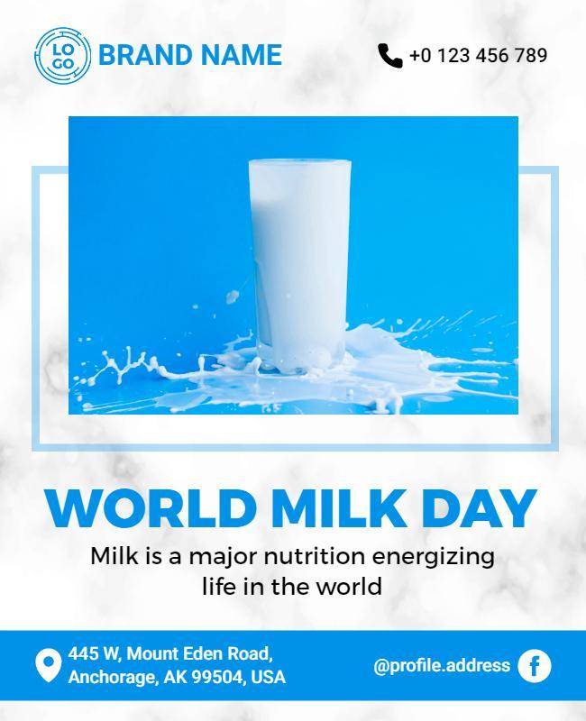Bright Blue World Milk Day Nutrition Celebration Poster Template