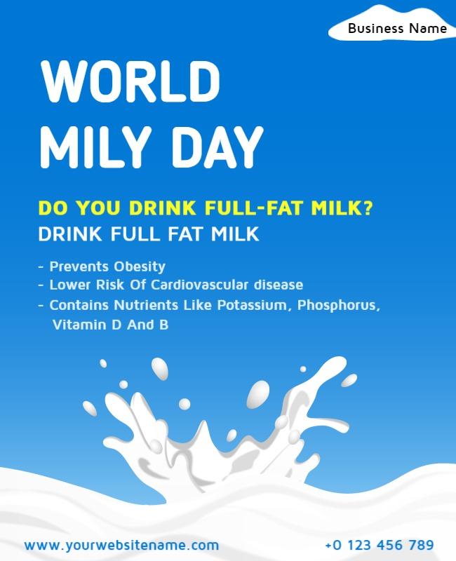 Bright Blue World Milk Day Nutritional Awareness Poster Template