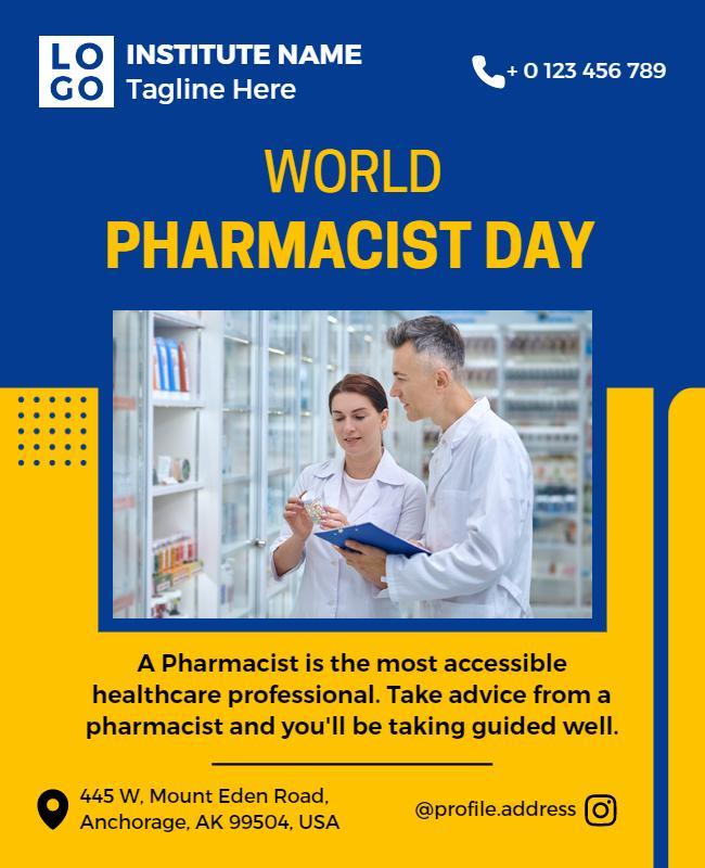 Bright Blue World Pharmacist Day Healthcare Awareness Poster Template