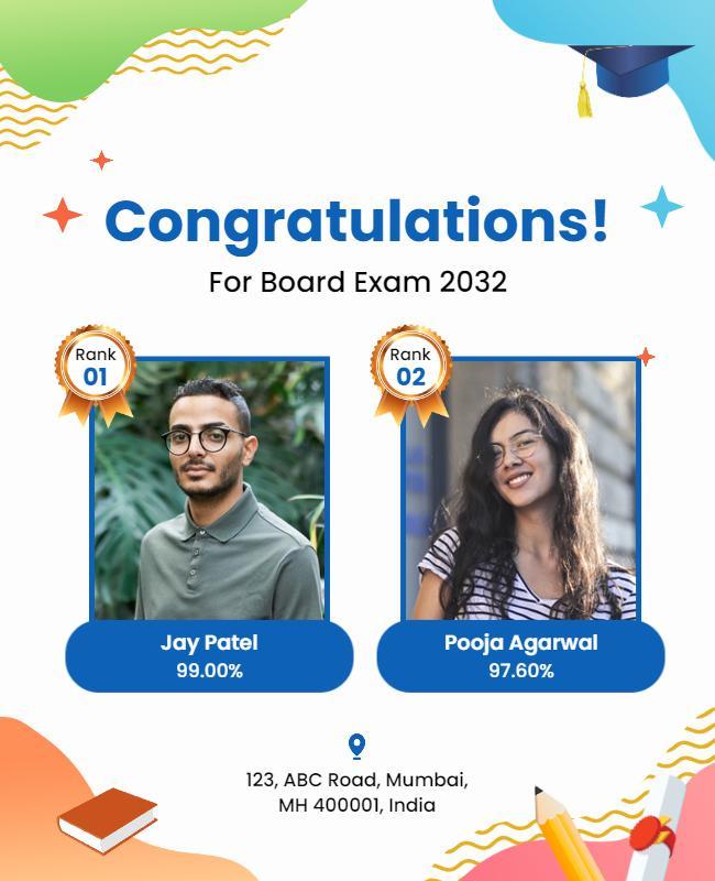 Bright Celebration Congratulations Board Exam Achievement Poster Template