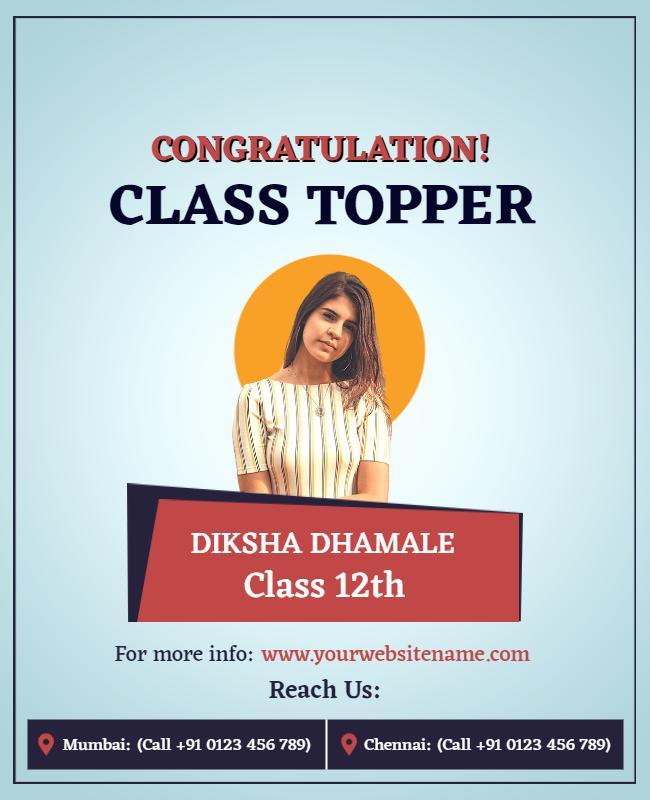 Bright Celebration Congratulations Class Topper Achievement Poster Template