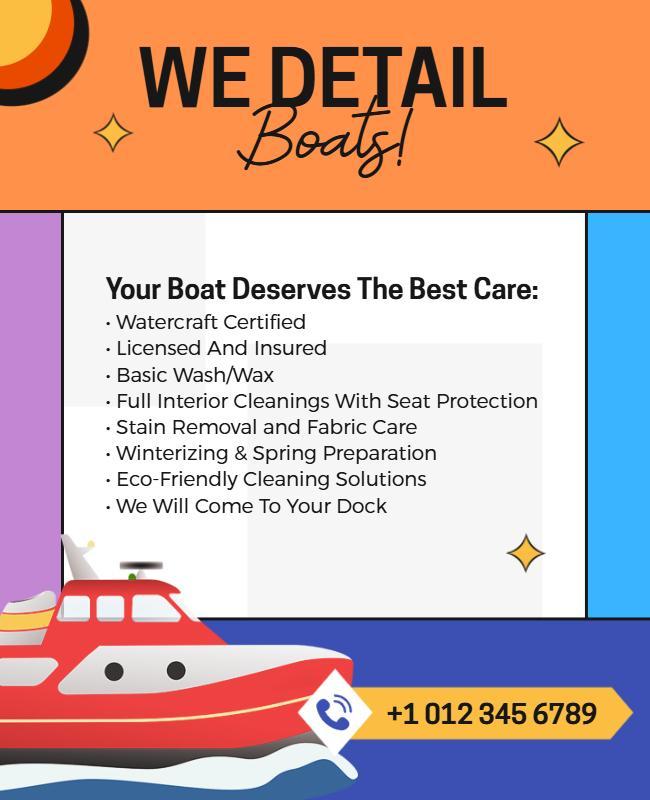 Bright Coastal Boat Detailing Services Poster Template