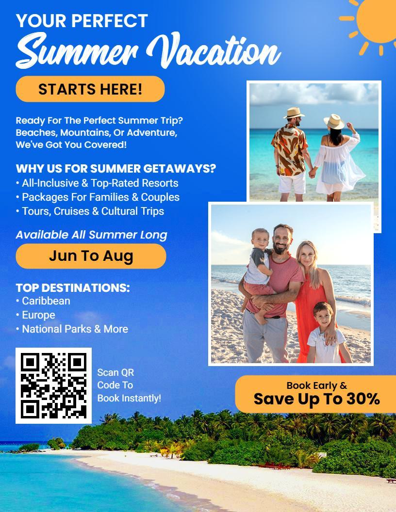 Bright Coastal Summer Vacation Promotion Flyer Template