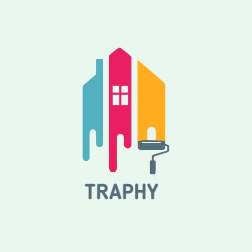 Bright Colorful House with Paint Roller Represents Painting Logo Template