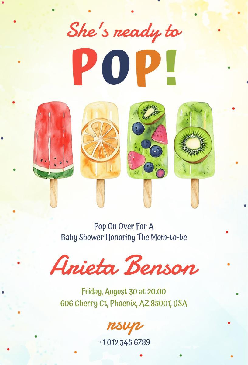 Bright Colorful Ice Pop Baby Shower Invitation Template