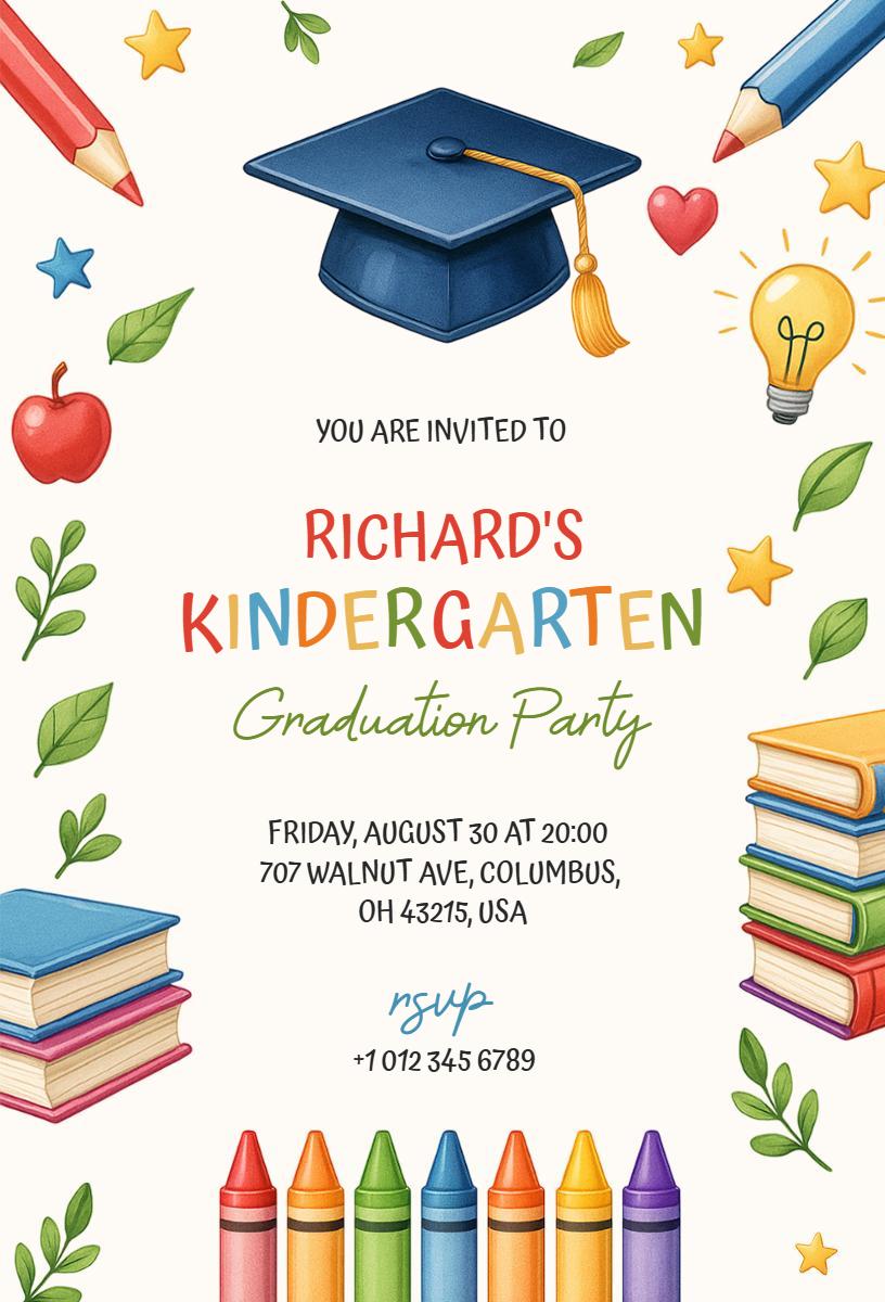 Bright Colorful Kindergarten Graduation Celebration Invitation Template