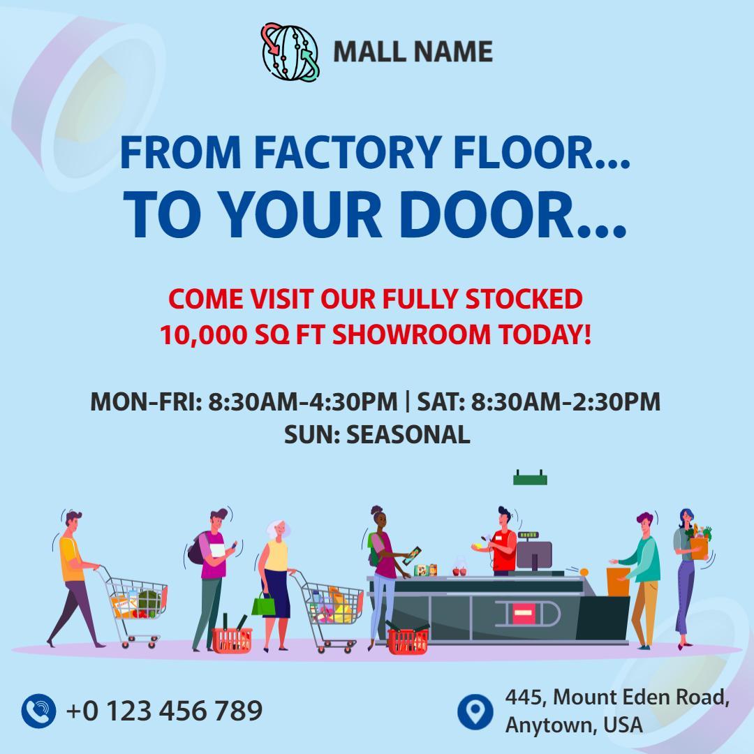 Bright Colorful Mall Showcase for Local Business Promotion Ad Template