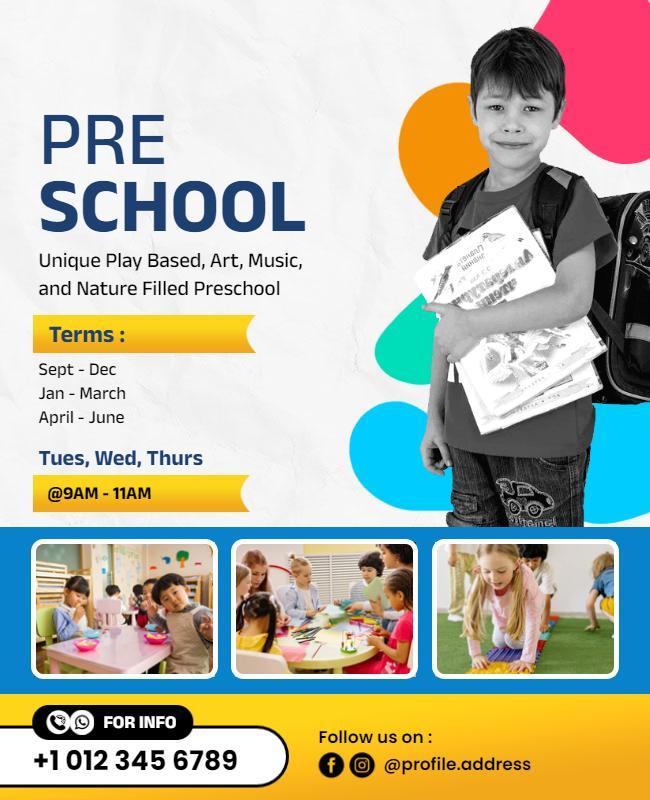 Bright Colorful Play-Based Preschool Enrollment Poster Template